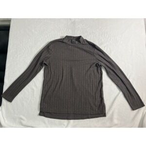 matty m Brown Knit Ribbed Mock Neck Top Long Sleeve Pullover Size L